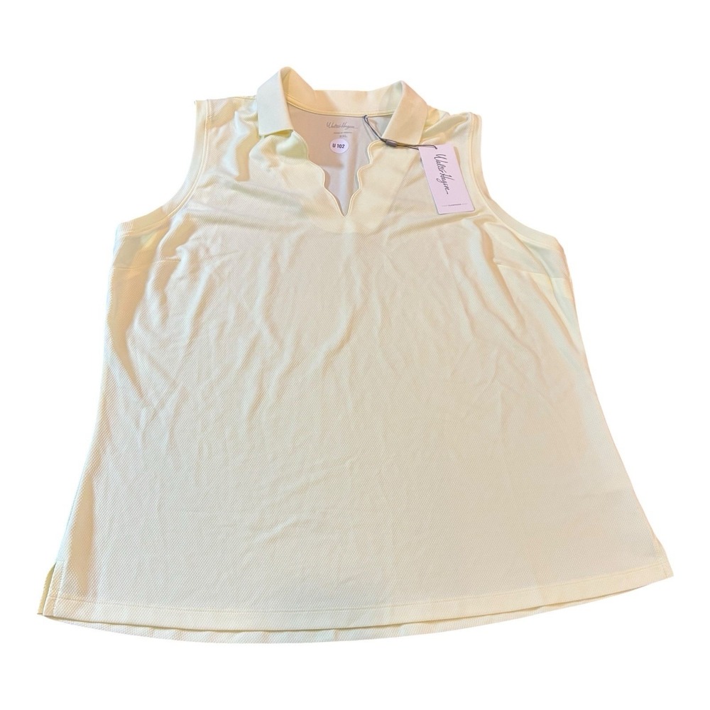 NWT Walter Hagen Women's Clubhouse Scallop Sleeveless Golf Polo, Lemon Sorbet 2X